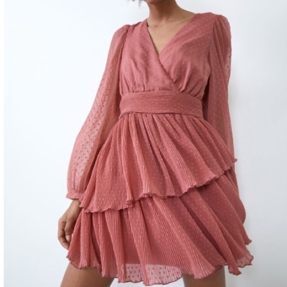 Zara Dresses & Skirts - Zara blush chiffon ruffle dress